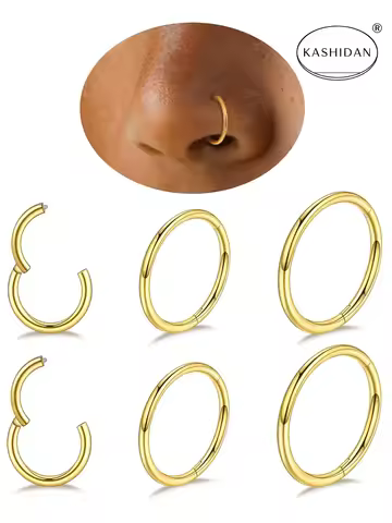 18G gold nose ring for men and women, hinged clicker septum ring for nose/cartilage/body piercing je