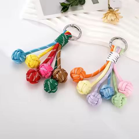 Summer Miu Color Hand-woven Ball Keychains Nylon Rope Mobile Phone Charm Bag Pendant Fashionable Acc