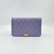CHANEL薰衣草粉紫色荔枝牛皮淡金釦BOY WOC