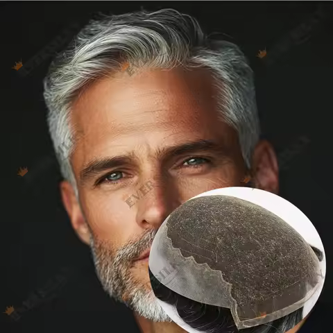 Natural Hairline Grey 1b80 1B65 Invisible Q6 Lace Front&Durable Thin PU Old Men's Toupee 100% Virgin