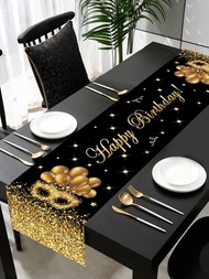 1 件 35*180 公分黑金氣球生日快樂桌旗,生日家庭派對裝飾用品一次性桌布桌旗