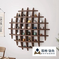 Lattice Wall-Mounted Rack Hanging Solid Wood Decoration Wall Baoge Display Rack Shelf Multi-Teacup B