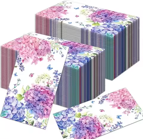 100PCS Purple Hydrangea Paper Napkins 33*40CM Disposable Floral Butterfly Guest Napkins for Annivers