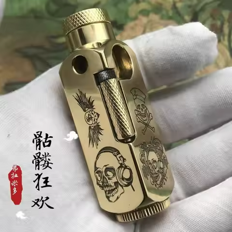 Luxury Heavy-duty Trench Shaped Brass Lighter with Laser Carved Hexagonal Patterns, Personalized Ret
