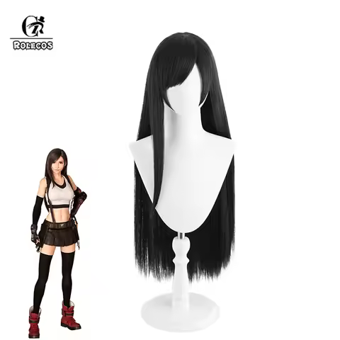 ROLECOS FF VII Tifa Cosplay Wig Game FF7 Remake 80cm Black Women Wigs Heat Resistant Perucas Synthet