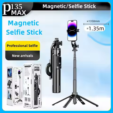 P135 MAX Magsafe Magnetic Selfie Stick Tripod with Magnetic Phone Holder & Detachable Wireless Remot