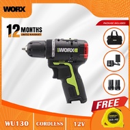 WORX WU130 - 12V 2.0 Ah Max Lithium-Ion Cordless 10MM BL BRUSHLESS DRILL DRIVER (Professional Power Tools - Green Series Double Battery Drill Driver with 1 Year Warranty)