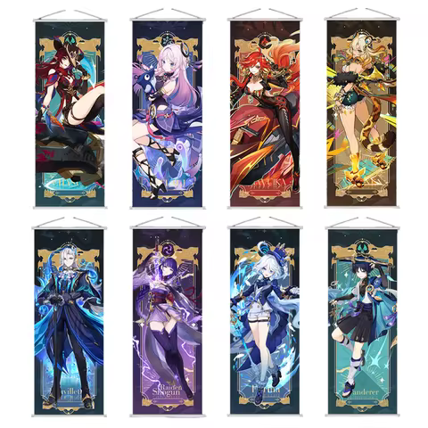 New Nahida Wanderer Raiden Shogun Genshin Impact Scroll Canvas Painting Home Decor Wall Hanging Anim