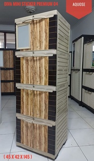 LEMARI PLASTIK DIVA 4 SUSUN DORAEMON HELLO KITTY KUNCI KACA