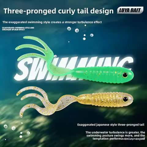 80PCSLure Soft Bait Set Three-pronged Tail Curled Tail Maggot Bionic Fake Bait4-6.5cmBass Fish Topmo