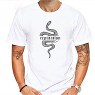 Men's Graphic T-Shirt With Reputation Snake Design - White Crew Neck Short Sleeve Tee For Casual Wea