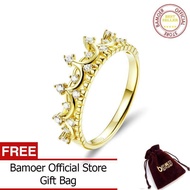BAMOER Nhẫn Vương Miện Màu Vàng Kim Vương Miện Công Chúa Bằng Bạc Sterling 925 Thật Cho Nữ Nhẫn Cưới