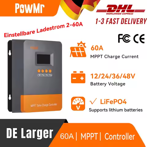 PowMr Controller 60A MPPT Solar Charge Controller Parallel 12 Battery 12V 24V 36V 48V Solar System 1