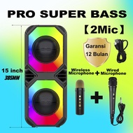 【SUPER BASS】Speaker Bluetooth Karaoke 2 Mic Super Bass Polytron Besar Advance 15 inch Robot Wireless Music Box Full Bass Portabel Salon Aktif Hi-Fi Audio Powerful Bass Sound System Subwoofer RGB Spiker Luar KTV Set Radio FM/TWS/TF/Garansi 12 bulan