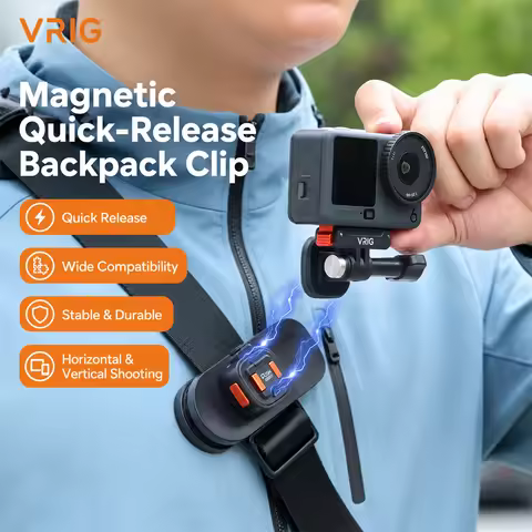 VRIG AC-97 360° Rotatable Backpack Clip for DJI Action 6/5 Pro/4/3 Insta360 Ace Pro 2 Mini BallHead 