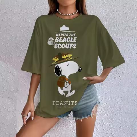 Snoopy T-Shirt Women Snoopy Print Cartoon Harajuku Feamle T shirts Casual Tops Short Sleeves Tees Wo