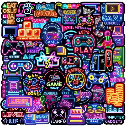 50/100 Pcs Neon Arcade Cartoon Fun Doodle Stickers for Suitcase Car Notebook Skate Cup Helmet Phone 
