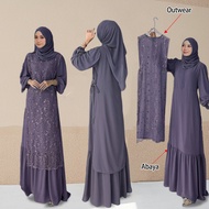 JOJOBars Chiffon Pleated Abaya front zipper Jubah Maxi Dress Lace Outwear Cardigan Moden Muslimah Wear Party Nikah/Tunang