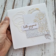 Customizable gorgeous flowers gift card handmade White and gold scrapbook