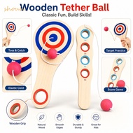 SHOUH Tether Ball Paddle, Wood Elastic Cord Elastic Skill Ball, Gifts Target Pattern Tethered Ball S