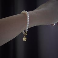4-leaf pearl bracelet "Clover Charm" Pearly Dolly 4mm freshwater pearl bracelet 925 silver charm