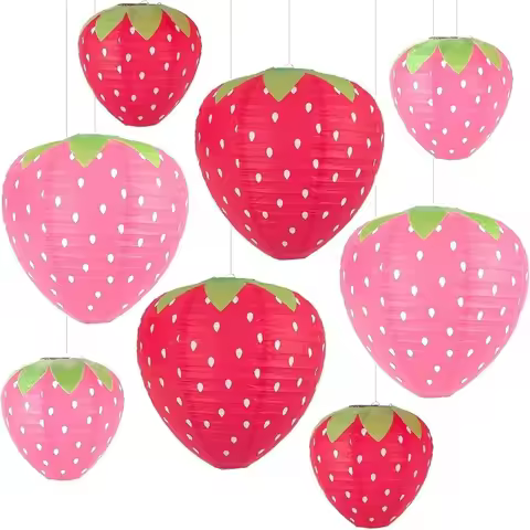 3PCS Pink Red Color 3D Strawberry Lantern Strawberry Shape Handheld Type Children's Lantern 3D Desig