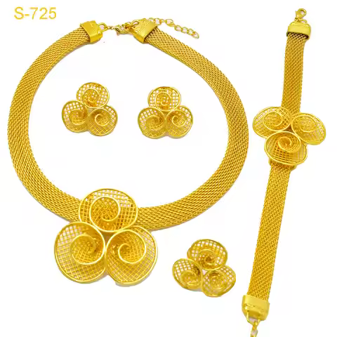 24K Gold Flower Tassel Necklace Earrings Ring Bracelet Bride 4-Piece Set Women AU999 - comfortable f