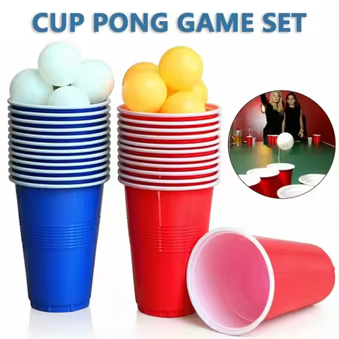 Beer Pong Game Set & Party Cups with Ping Pong Balls Recyclable Plastic Cups for Birthday BBQ Picnic