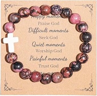 COLORFUL BLING Natural Healing Stone Cross Beaded Strand Adjustable Dangling Bracelet With Meaningfu