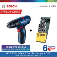 [Shopee Exclusive Bundle] Bosch 12V GSB 120-LI Gen 2 Cordless Impact Drill Kit + 5 pcs Concrete Drill Bits Set