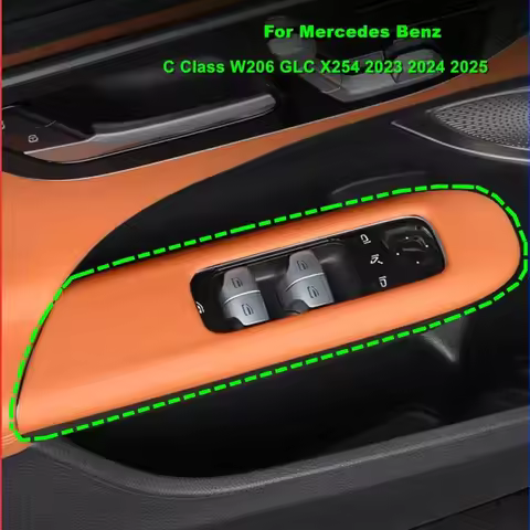 4 Piece Car Window Lift Switch Button Panel Leather Protective Cover Trim For Mercedes Benz C Class 