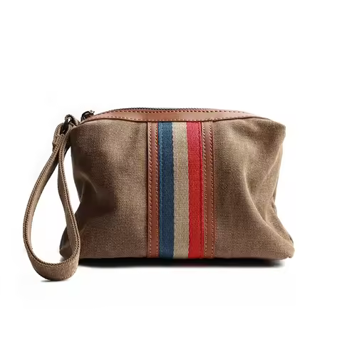 2025 Striped Leather Canvas Clutch Bag Men's Casual Fashion Brand Clutch Bag Men's Phone
