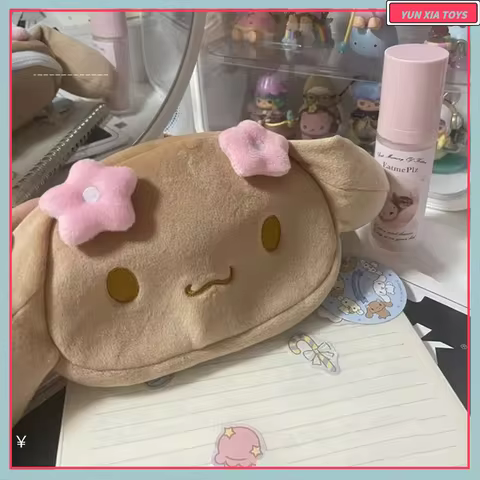 Sanrio Japanese Cute Mocha Makeup Bag Pen Bag Brown Cinnamoroll Makeup Bag Desktop Storage Stationer