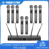 Phenyx Pro PTU-4200 8-Channel UHF Wireless Mic System with 8 Metal Dynamic Mics 8x20 Frequencies 200