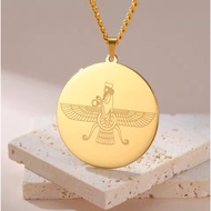 LIKGREAT Iran Farvahar Necklace Persian Zoroastrian Pendant Ahura Mazda Religious Iranian Stainless 