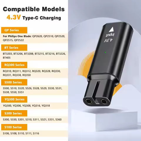 NEW 4.3V Type-C Shaver Adapter Charging Converter for Philips Norelco Oneblade QP2520 QP2515 QP2620