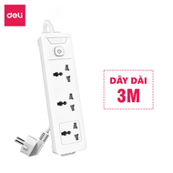 Ổ Cắm Điện 3 Chân Đa Năng Deli - Chiều Dài Dây 3m/5m Độ Bền Cao Tiện Dụng An Toàn Dùng Trong Gia Đìn
