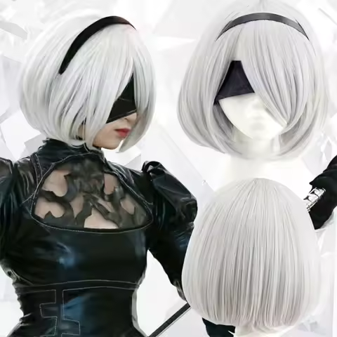 NieR: Automata 2B 9S Anime Cos Wig Silver Grey Short Straight Cosplay Synthetic Wig YoRHa No.9 Model
