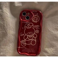 เคสโทรศัพท์มือถือ ลายการ์ตูนกระต่าย 3D ขอบโค้ง  สีแดงวาว สําหรับ IPhone 7/8 15 Plus 11 14 13 12 15 Pro Max XR X #801