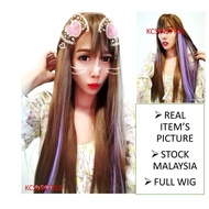 READY STOCK PREMIUM WIG  LONG STRAIGHT WIG RAMBUT PALSU PEREMPUAN PANJANG BH8 HIGHLIGHT PURPLE