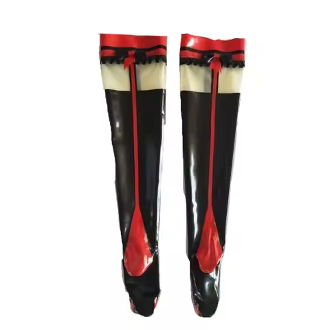 100% Latex Stocking Rubber Latex Cool Black and Red White Thigh-High Socks Size S-XXL