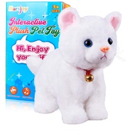 White Plush Cat Stuffed Animal Interactive Cat Robot, Robotic Cat Barking Meow Kitten Touch Control,