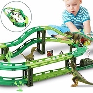 Dinosaur Race Track, Car Race Track Train Tracks Set with 1 Car and 3 Dinosaurs Toys for Boys Tod...