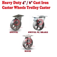Heavy Duty 4'' 6" Cast Iron Castor Wheels Trolley Caster