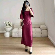 COD TERBARU DRESS POPI VELVET DRES NATAL DRES CASUAL PARTY || DRESS SATEEN LONG DRESS MIDI SIZE S -