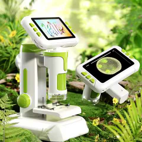 Kids Microscope 1600X 4 Inch LCD Screen Handheld Desktop Digital Microscope with LED Light for Educa