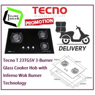 Tecno T 23TGSV 3-Burner Glass Cooker Hob with Inferno Wok Burner Technology