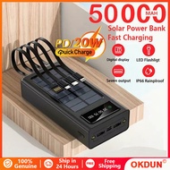 PD22.5w Solar Powerbank 50000mAh Built-in 4 Cable PowerBank Fast Charger LED Light Powerbank for Hua