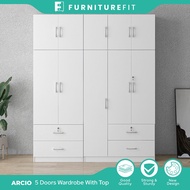 FurnitureFit ARCIO 6.2X8FT 5 DOOR WARDROBE WITH TOP SHELF / DRAWERS / ALMARI BAJU