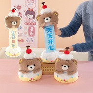 Bear Cake Plush Toy Birthday Cake Banner Bear Plush Toy Cartoon Bear Doll Kids Valentine's Day